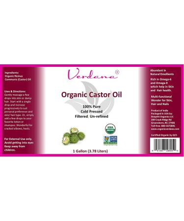 Organic Verdana Castor Oil - USDA Certified Cold Pressed, Unrefined, 100% Pure - 1 Gallon Bulk Size (128 Fl Oz) | Hexane Free - Buy Online on GoSupps.com