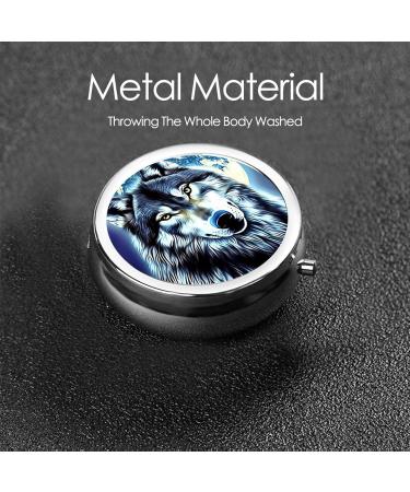 Wolf Under Moon Portable Metal Pill Box | 3-Compartment Mini Design for Travel | Small Pill Organizer | Hinged Fastening | Black - Buy Online on GoSupps.com