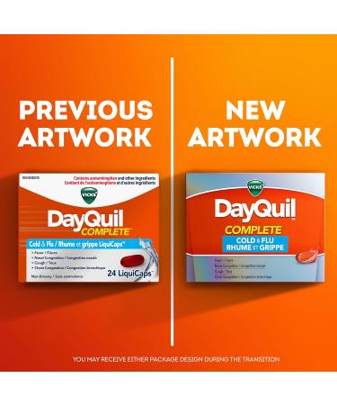 Vicks DayQuil COMPLETE Cold and Flu Symptom and Congestion Relief LiquiCap Non-Drowsy Daytime Relief for 9-Symptoms 36ct 36 Count - Buy Online on GoSupps.com