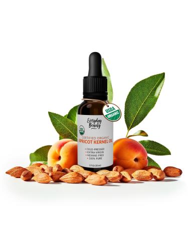 Organic Apricot Kernel Oil | 100% Pure, Cold-Pressed, Unrefined | USDA Certified Organic | Amber Glass Bottle with Glass Dropper | For Face, Skin & Hair - 1 Fl Oz
