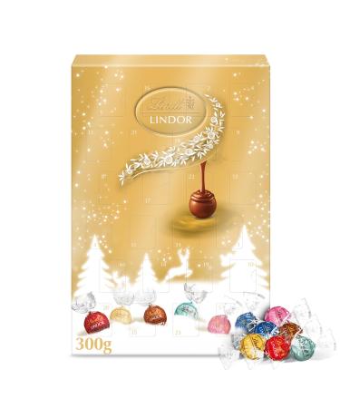 Lindt - Calendrier de l'Avent LINDOR - Assortiment de Chocolats au Lait Noirs Blancs Lait-Noisette Noix de Coco et Fraise - C ur Fondant - Id al pour No l 300g
