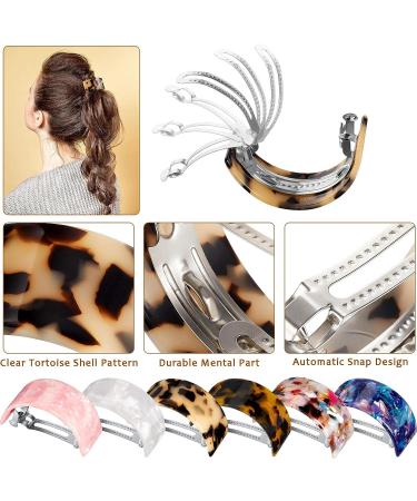 6-Piece French Hair Barrettes Set - Rectangle & Semi-Circle Tortoiseshell Clips for Women - Automatic Snap Hair Accessories (Elegant Pattern) - Buy Online on GoSupps.com