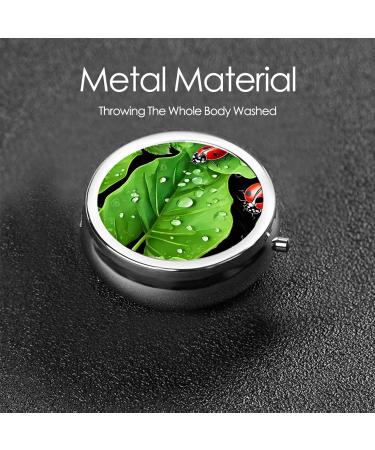 Decorative Round Pill Box with Leaves & Ladybugs - 3 Compartment Travel Organizer for Pills Vitamins & Tablets - Buy Online on GoSupps.com