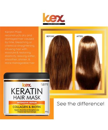 Keratin Hair Mask with Natural Collagen & Biotin - Repair & Growth Treatment for Dry, Damaged Hair - Made in USA - 8 oz - Buy Online on GoSupps.com