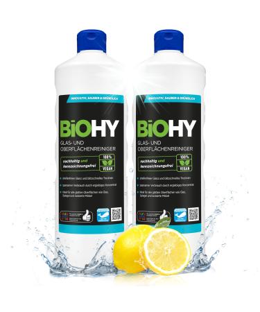 Biohy glass and surface cleaner (2 x 1 liter) |Glass cleaner concentrate for streak -free shine |Productive glass & plastic cleaner |Fat solder & lime cleaner |Ideal for windows & kitchen 1 l (2 -pack)