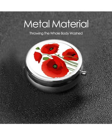 Poppy Flowers Round Pill Box | 3 Compartment Portable Travel Organizer for Vitamins & Medicine - Buy Online on GoSupps.com
