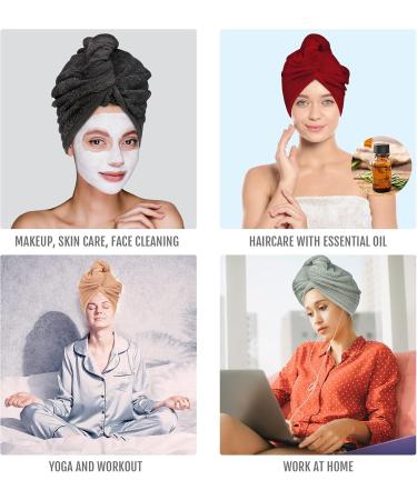 Bavin Luxury Quick Magic Hair Dryer Hat - 100% Cotton Water Absorbent Turban Cap with Loop & Button Closure - 62x23cm - Silver - Ideal for Fast Drying Hair - Buy Online on GoSupps.com