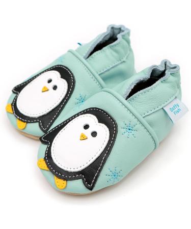 Dotty Fish Soft Leather Baby Shoes | Boys Toddler Shoes Non Slip | Animal Designs for Boys and Girls | Minty Blue Penguin | 0-6 Months to 4-5 Years - Buy Online on GoSupps.com