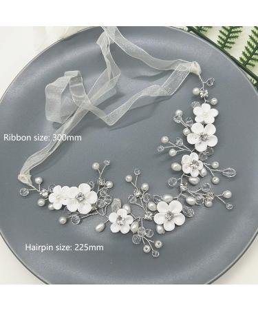 Bridal Hair Accessories Flower Wedding Hair Vine Rhinestone Crystal Headpiece With Detachable Ribbon Bridal Pearl Hair Style Accessories For Bridesmaid Women Lady Prom Party - Buy Online on GoSupps.com