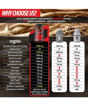 Agobi 11in1 Testosterone Supplement for Men 14000mg - 120 Vegan Capsules | Endurance, Drive, Body Support - Buy Online on GoSupps.com