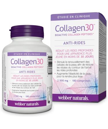 Webber Naturals Collagen30 Anti-Wrinkle 2 500mg of Bioactive Collagen Peptides Per Serving 180 Tablets Helps Reduce Deep Wrinkles Fine Lines & Stimulates Skin Cells - Buy Online on GoSupps.com