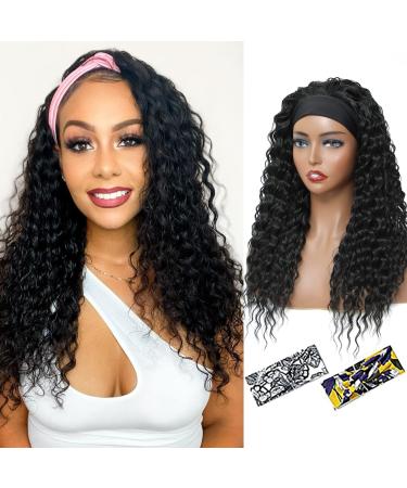 Headband Wig Curly Deep Wave Headband Wigs for Women Black Wet and Wavy Synthetic Ombre Colored Headband Wig with Headband Attached Glueless Half Wig 180% Density Nature Wigs for Daily Use 18 Inch 1B 18 Inch (Pack of 1) ...