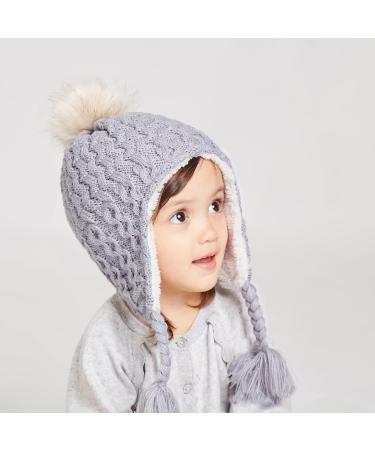 LANGZHEN Toddler Winter Hat Earflap Knit Cap Fleece Lined Beanie 6-12 Months - Gray - Buy Online on GoSupps.com