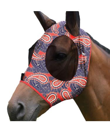 Harrison Howard Super Comfort Stretchy Fly Mask Large Eye Space With Uv Protection Skin with Breatathability Orange Paisley Large Cashew Orange