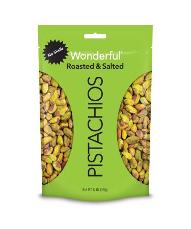 Wonderful Pistachios No Shells Roasted and Salted Nuts 12 Ounce Resealable Bag Good Source of Protein Gluten Free On-the Go-Snack Roasted  Salted No Shell