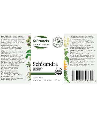 St. Francis Herb Farm Schisandra Herbal Tincture Liquid | Used as an Adaptogen for Mental & Physical Fatigue | Supports the Immune System | Organic | Non-GMO | Lactose-Free | (100ml) 100 ml (Pack of 1) - Buy Online on GoSupps.com