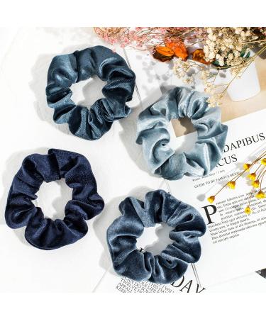 Whaline Velvet Hair Scrunchies - Blue Gray Theme, Pack of 12 Soft Elastic Hair Bands for Girls and Women - Buy Online on GoSupps.com