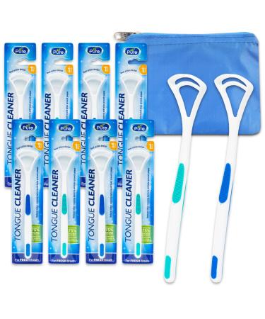 Tongue Scrapers for Adults Kids - Oral Hygiene Tongue Scraper 8 Pack Bundle Tongue Scrapers for Tongue Hygiene Plastic BPA Free Plus Pouch | Tongue Cleaner for Adults