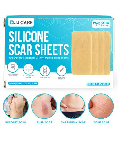 JJ CARE Silicone Scar Sheets [Pack of 15] - Medical Silicone Scar Removal Strips for Keloid, Acne, Burns & Surgery Scars - 1.5x3 Reusable Treatment Sheets - Buy Online on GoSupps.com