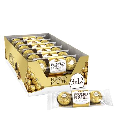 FERRERO ROCHER Fine Hazelnut Milk Chocolate 3 Packs of 12 Individually Wrapped Chocolates 8 Count 4.8 Kilogram 288 Count (Pack of 1)