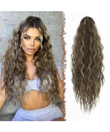 Fine long braid ponytail hair extreme hair seam long wavy curly curly chestnut brown mixed ash blonde synthetic hair extension natural clip in hair part ponytail art hair hair braid 65 cm chestnut brown mixed ash blonde
