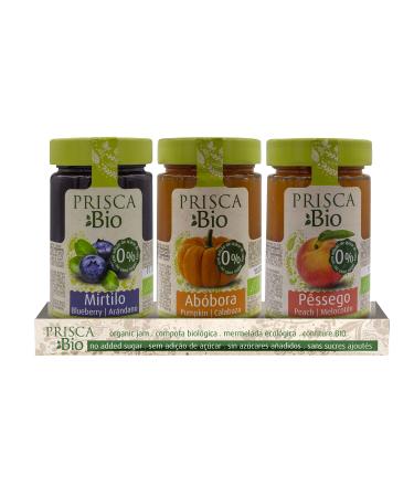 Prisca 100% Organic Blueberry Jam - Pumpkin - Peach - No Sugar Added - Certified Organic Product - Packaging of 3 units of 240 GR each