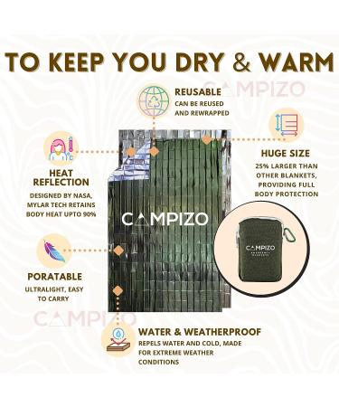 CAMPIZO 4 Pack Emergency Blankets - NASA Designed Thermal Space Foil Survival Blanket for Camping, Hiking, Marathon - Extra Large Army Green - Buy Online on GoSupps.com