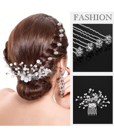 Dingion 125 Pieces Wedding Hair Comb Set with Rhinestone Flower Clips - Silver - Buy Online on GoSupps.com