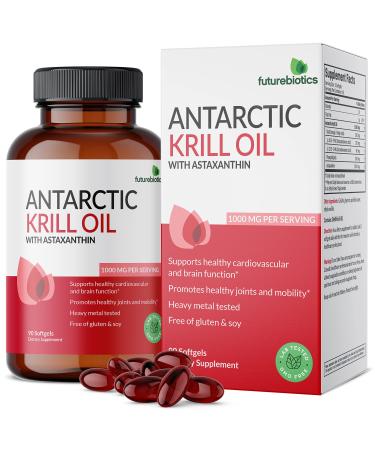 Futurebiotics Antarctic Krill Oil with Omega-3s EPA, DHA, Astaxanthin and Phospholipids - 100% Pure Premium Krill Oil Heavy Metal Tested, Non GMO  90 Softgels 90 Count (Pack of 1)