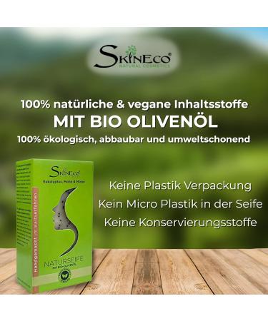 Skineco Natural Soap | Sustainable Shower Soap with Eucalyptus Poppy Organic Olive Oil | Body Soap | Handmade Natural Cosmetics | Piece of Soap for Face and Skin | Firm Gentle Shower Gel | Vegan - Buy Online on GoSupps.com