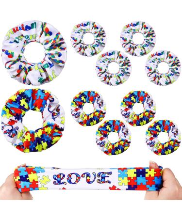10 Pieces Autism Awareness Hair Scrunchie Autism Awareness Accessories Autism Scrunchies Autism Acceptance Puzzle Piece Hair Ties for Women Girls Ponytail Holders Jewelry Accessories  2 Styles