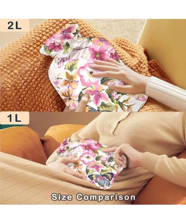 Naanle 1L Hot Water Bottle with Cherry Blossom Butterfly Cover - Back Pain Relief & Cold Therapy | Hand & Foot Warmer - Buy Online on GoSupps.com