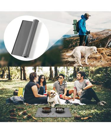 FUKUMARU Silicone Dog Food Mat | Waterproof Non-Slip Pet Placemat 23.6 x 15.7 Large Grey - Buy Online on GoSupps.com