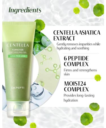 DR.PEPTI Centella Turnover Soft Peeling Gel - Korean Face Exfoliating Scrub with AHA BHA PHA LHA 6 Peptides - Dead Skin Removal for Dull Rough Skin 3.38 fl.oz. - Buy Online on GoSupps.com