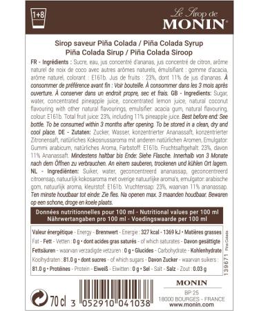 MONIN Premium Pina Colada Syrup 700ml - Vegan-Friendly, Allergen-Free, 100% Natural Flavours - Ideal for Cocktails, Mocktails, Pi a Coladas - Pack of 1 - Buy Online on GoSupps.com