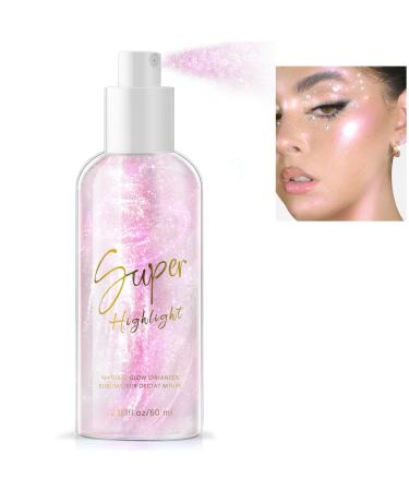 Body Glitter Spray Light Pink Shimmer for Woman Face Hair Body Glitters Moisturizing Liquid Highlighter Sparkle Holographic Luminizer Glow Illuminator Quick-Drying Non-Sticky Shiny Makeup 60ML