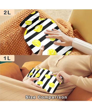 NAANLE Striped Lemon Heat Bottle - 1L Transparent Hot Water Bottle with Cover for Bed & Pain Relief - Ideal for Heat & Cold Therapy - Buy Online on GoSupps.com