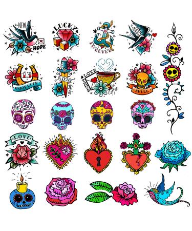 CARGEN Cool Classic Temporary Tattoos Old School Tattoos Fake Tattoos Realistic great Skull Sword Bird Rose Script Tattoos for Adults Women Men and Kids
