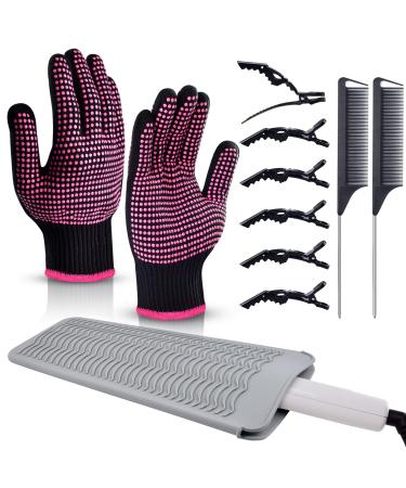 Heat Gloves for Hair Styling, MORGLES 2Pcs Professional Heat Resistant Gloves Silicone Heat Mat 6pcs Hair Clips and 2pcs Styling Comb for for Curling Iron Wands Flat Iron - Buy Online on GoSupps.com