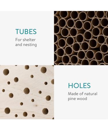 Navaris Bee Hotel for Garden - Wooden Bug Insect Shelter with Nesting Tubes - 25x40 cm Solitary Bee House - Hang or Place on Ground - Buy Online on GoSupps.com
