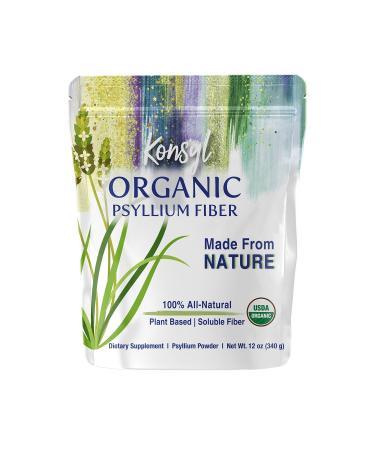 Konsyl Organic Psyllium Fiber - USDA Certified Psyllium Husk Daily Fiber Supplement Powder - All Natural Soluble Fiber, Gluten-Free & Sugar-Free - Perfect for Keto & Baking - 1 Pack - 340g Gusset Bag