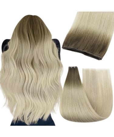 Youngsee virgin weft extensions real hair balayage genius real hair brown ombre blond genius weft treat 60cm hair claws real hair to take a weaving hair extensions 25g #9a/10/800 60 cm 2-genius tresse #9a/10/800