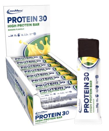 Ironmaxx protein 30 protein bar - banana 24 x 35g |Palm oil -free and gluten -free protein bar with vitamins |for sugar-reduced and low-carb diet suitable banana 24 pieces (1 Pack)