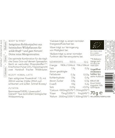 Buy Cruut Organic Superfoods 70g - Wild Herbs Powder with Potassium Iron Calcium - Nettle Dandelion Giersch Raw Food Powder - International Shipping Available - Buy Online on GoSupps.com