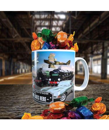 Planes Trains and Automobiles Classic Car Icons Personalised Mug with Choice of Sweets Gift - Buy Online on GoSupps.com