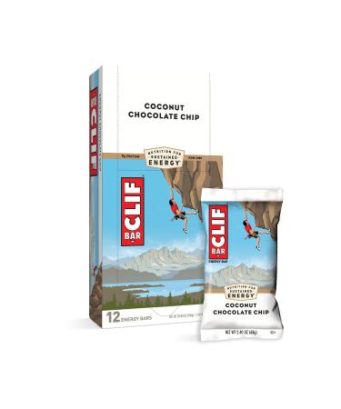 CLIF BARS - Energy Bars - Coconut Chocolate Chip - Made with Organic Oats - Plant Based Food - Vegetarian - Kosher (2.4 Ounce Protein Bars, 12 Count) Coconut Chocolate Chip Standard Packaging