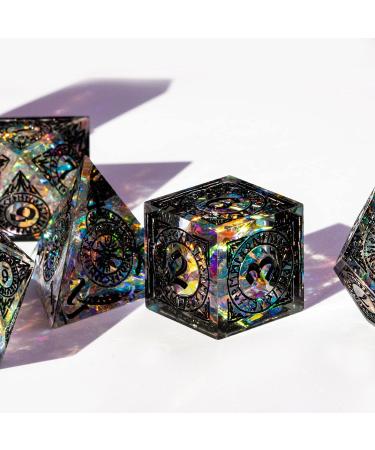 Cusdie Sharp Edges DND Dice Set - 7 PCs Handcrafted Polyhedral Dice for RPG, MTG, Pathfinder - Black Pattern - Buy Online on GoSupps.com