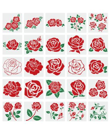 Rose Stencils 4inch Reusable Flower Stencils for Painting on Wood Floral Stencil Flowers Drawing Templates for Wall Canvas Paper Porch Art Crafts