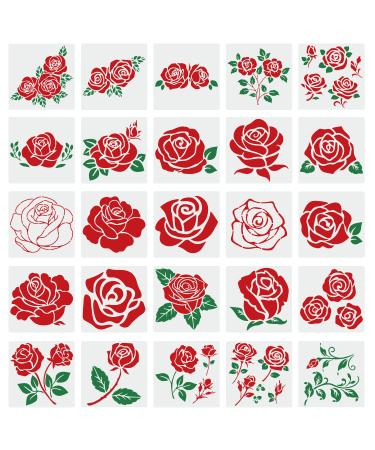 Rose Stencils 4inch Reusable Flower Stencils for Painting on Wood Floral Stencil Flowers Drawing Templates for Wall Canvas Paper Porch Art Crafts