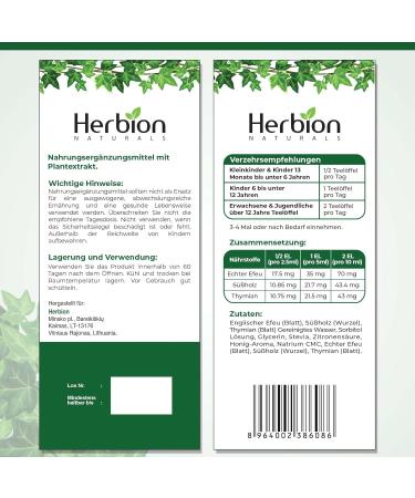 Herbion Naturals Ivy Leaf Cough Syrup with Thyme and Licorice 5 FL Oz Soothes Throat Alcohol Free Sugar Free with Stevia Pack of 2 - Buy Online on GoSupps.com